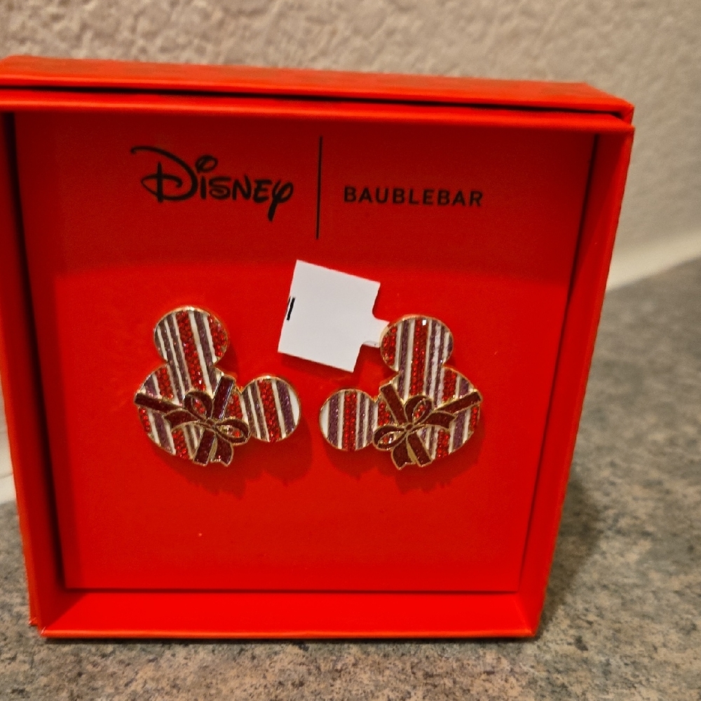 BaubleBar Striped Mickey Earrings - Red and Gold Brand New